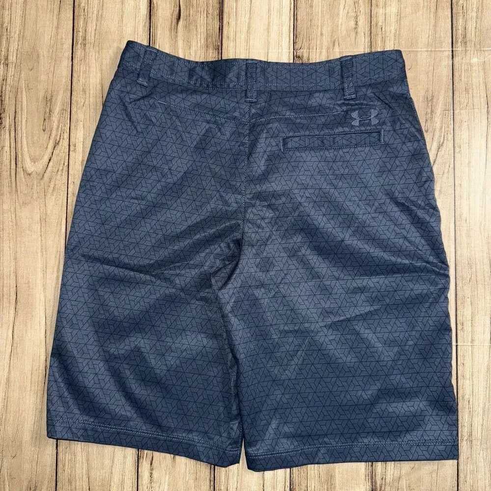 Under Armour Boys Shorts Size 14 Flat Front Logo Navy Blue Casual